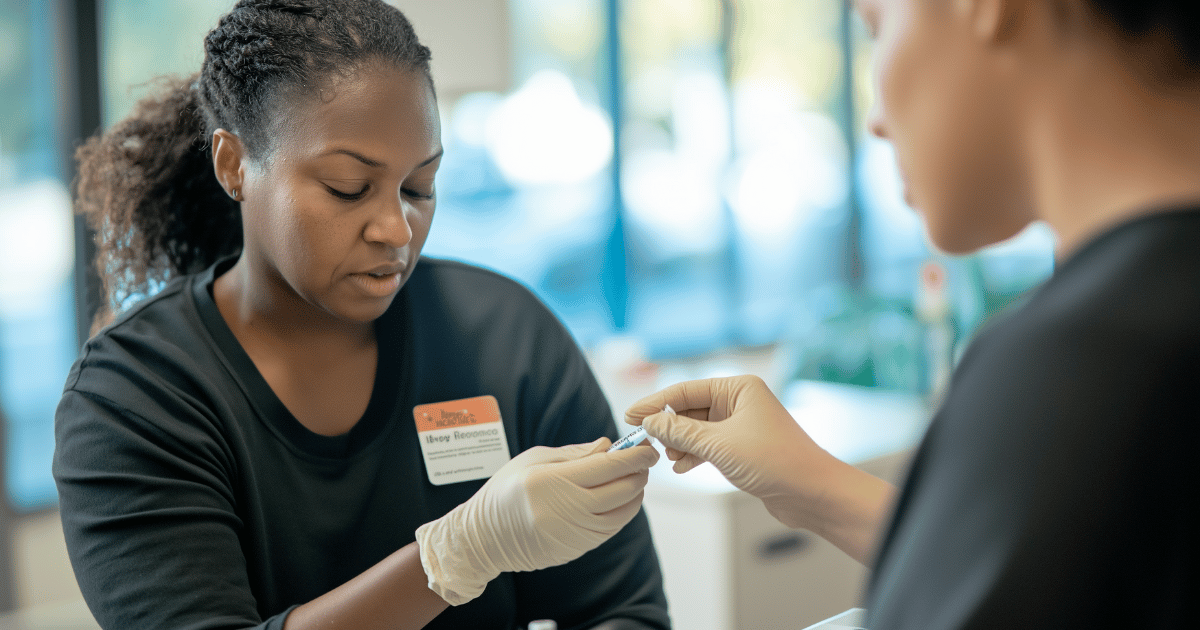 Medical health workers handling needles